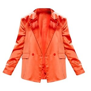 PLT plus orange satin longline blazer